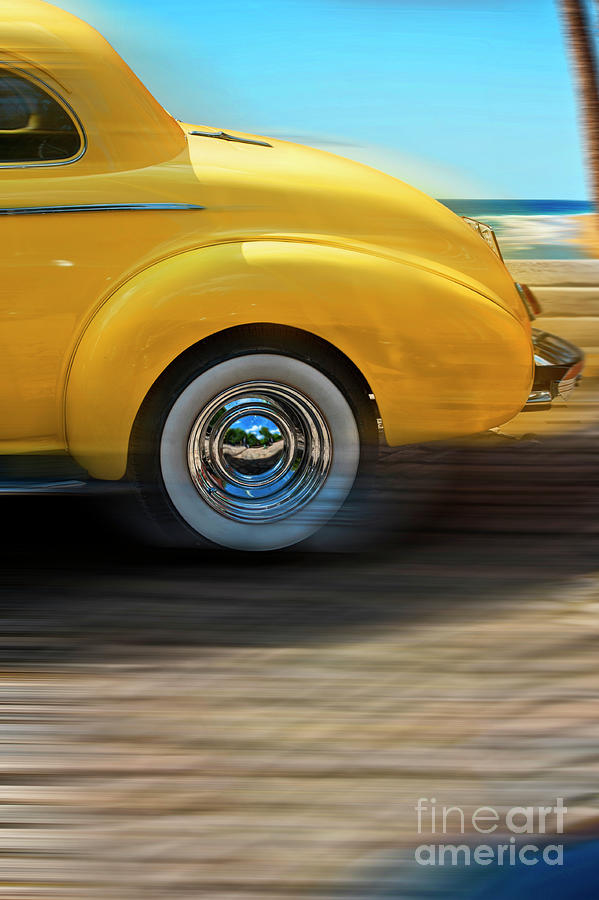 Yellow Vintage 1940s Car In Motion  Photograph by Lee Avison