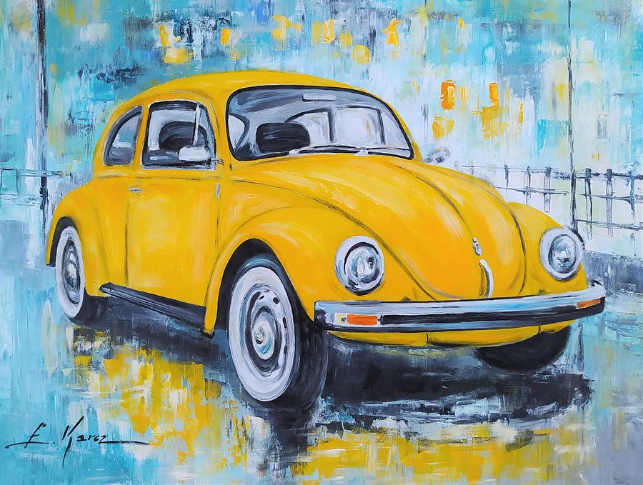 Yellow VW Beetle Painting by Luke Karcz