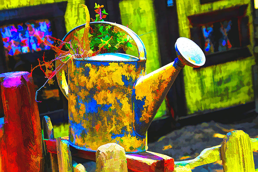 Yellow Watering Can at Waller Park Colorful  Photograph by Barbara Snyder