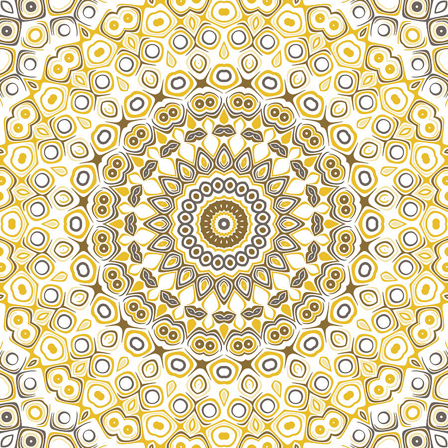 Yellows and White Mandala Kaleidoscope Medallion Digital Art by Mercury McCutcheon