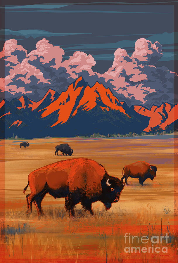 Yellowstone Bison  Painting by Sassan Filsoof