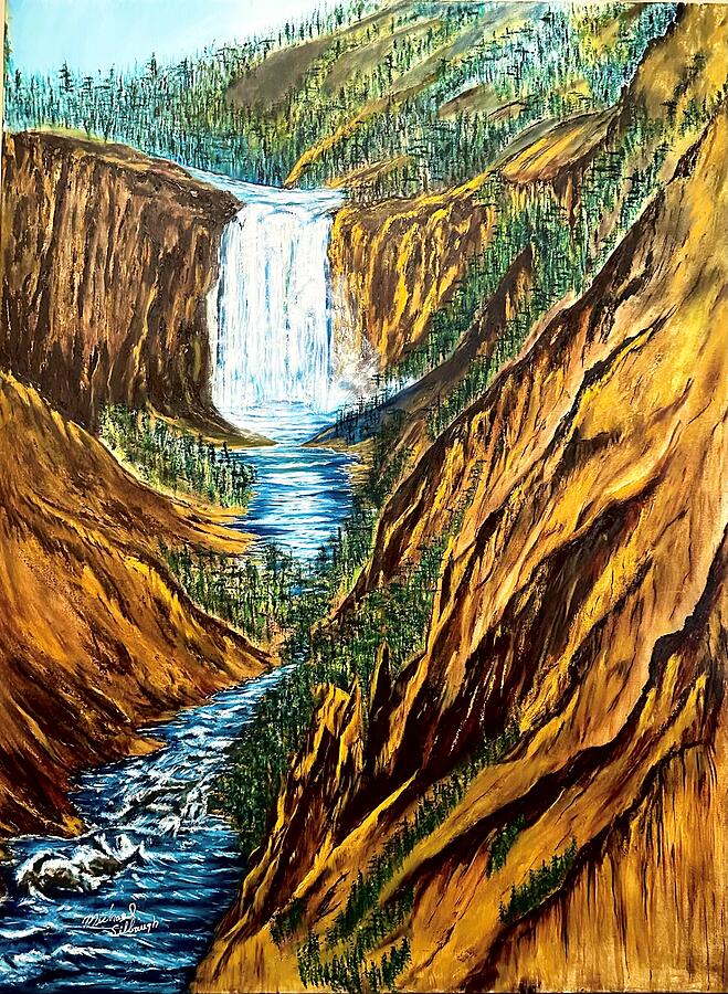Yellowstone Falls and Canyon Painting by Michael Silbaugh