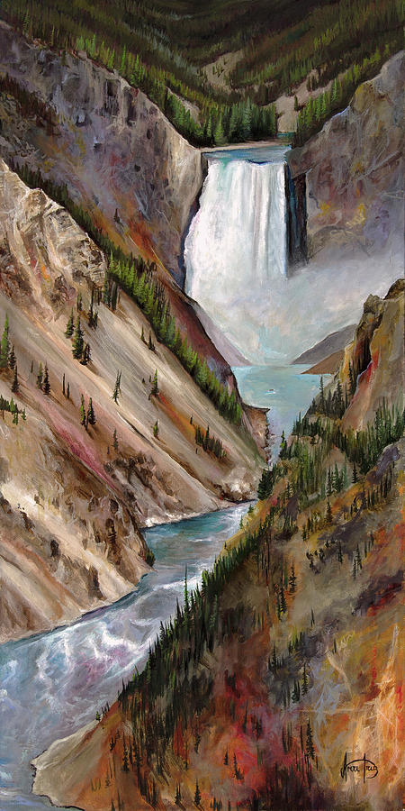 Yellowstone Lower Falls Painting by Averi Iris