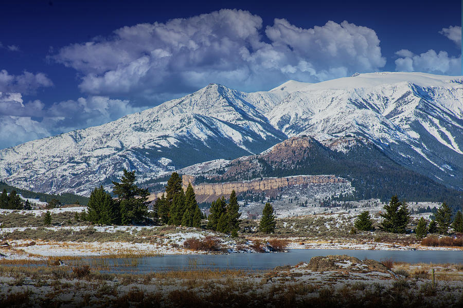 Yellowstone Mountains with Lake in Winter Scenic Photograph by Randall Nyhof