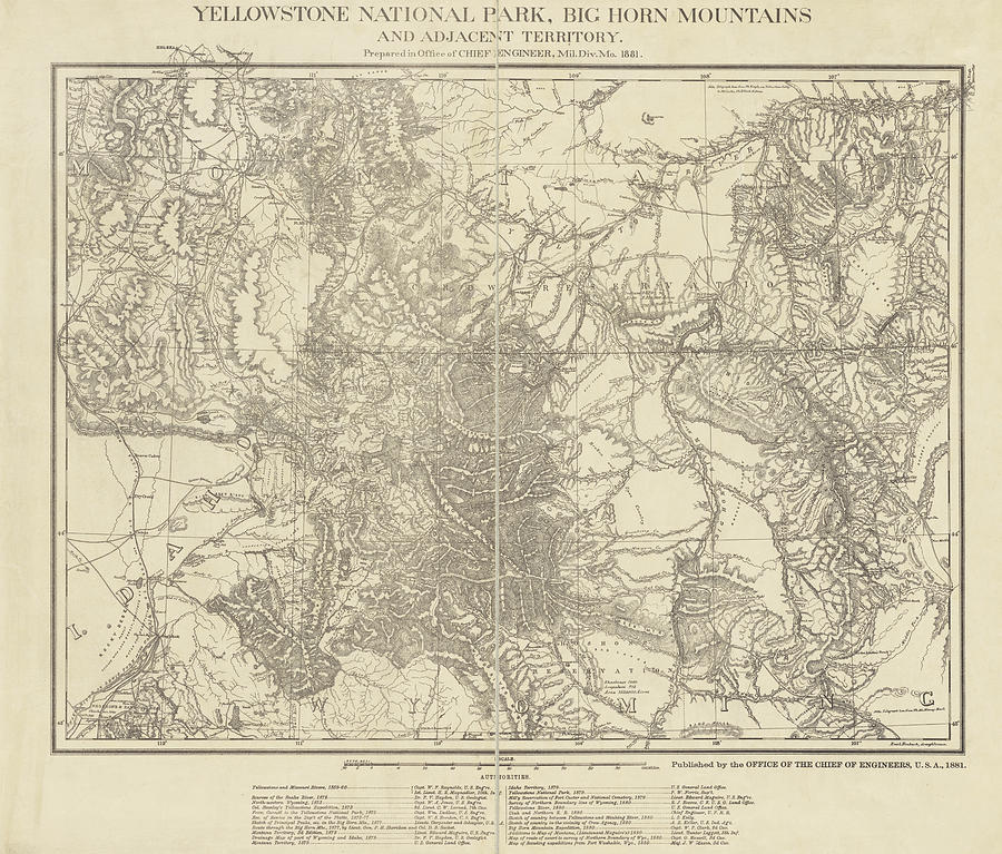 Yellowstone National Park 1881 Historical Map Photograph by Toby ...