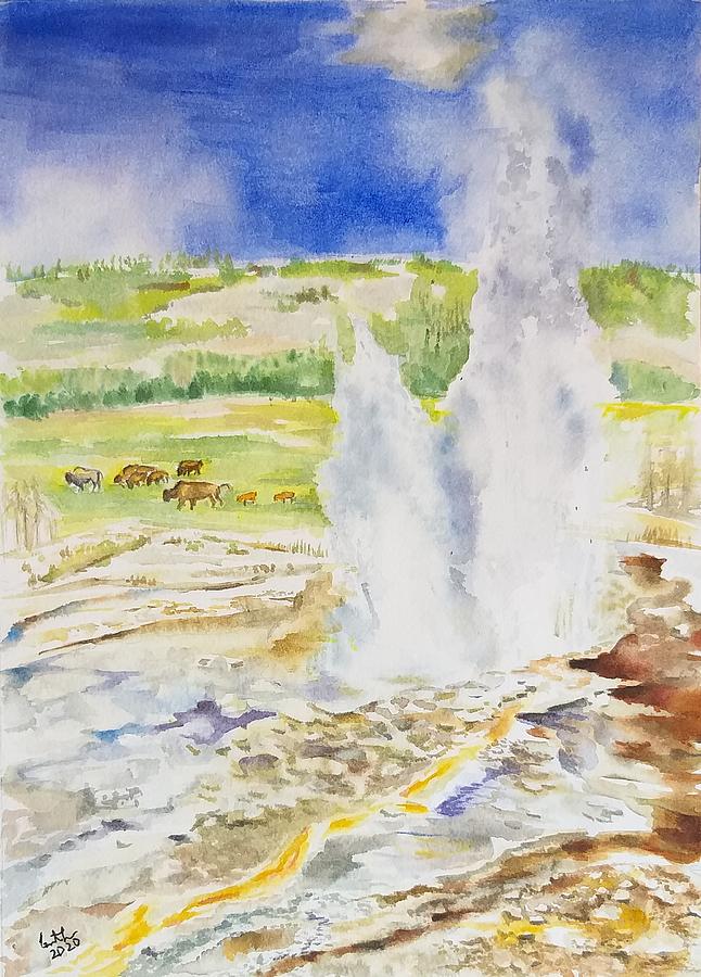 Yellowstone National Park Painting - Yellowstone national park  by Geeta Yerra