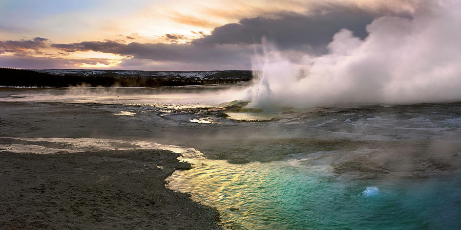 Yellowstone National Park Geyser at Sunset USA Photograph by Sonny Ryse