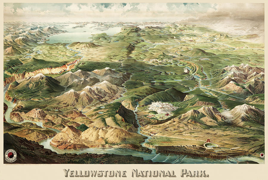 Yellowstone National Park Historical Map Birds Eye View 1904 Photograph by Carol Japp