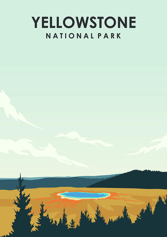 Yellowstone National Park Vintage Minimal Travel Poster Digital Art by ...