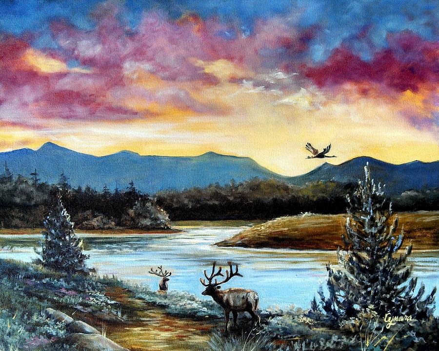 Yellowstone Sunset Finale Painting by Cynara Shelton