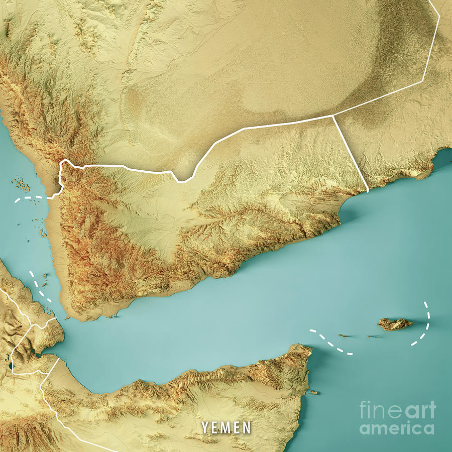 Yemen 3d Render Topographic Map Color Border Digital Art By Frank Ramspott Pixels 2797