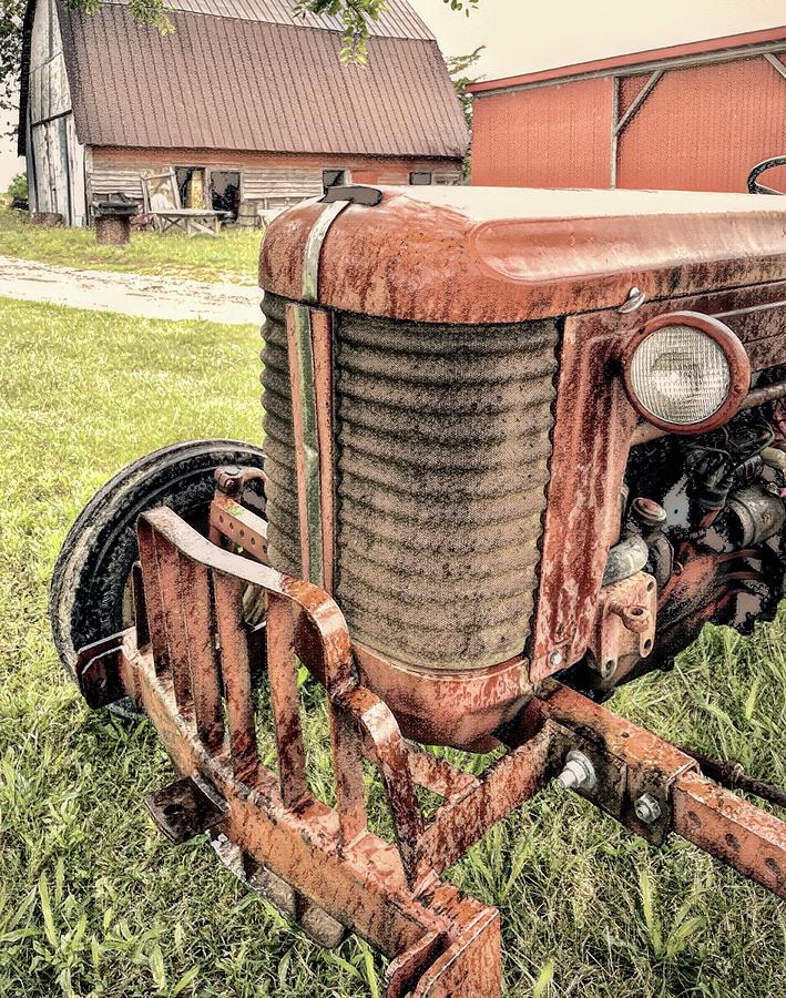 Yesterdays Tractor Front View in Charcoal  Photograph by Bill Swartwout