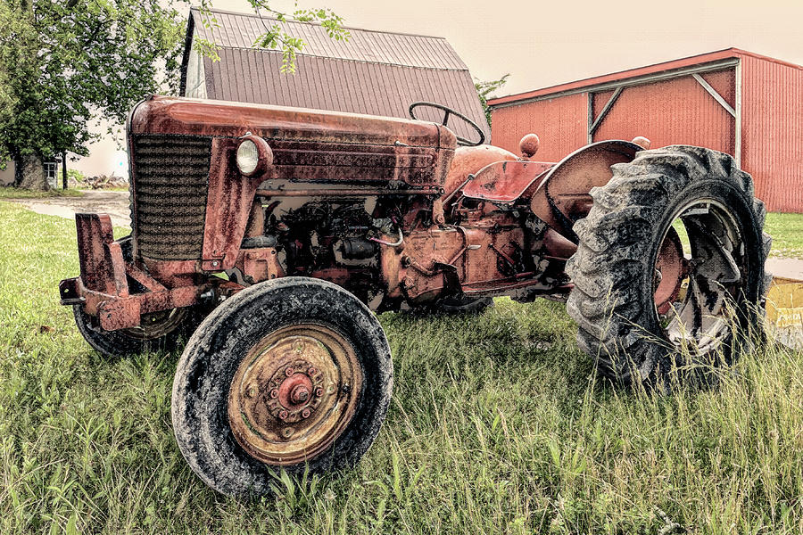 Yesterdays Tractor In Charcoal Photograph