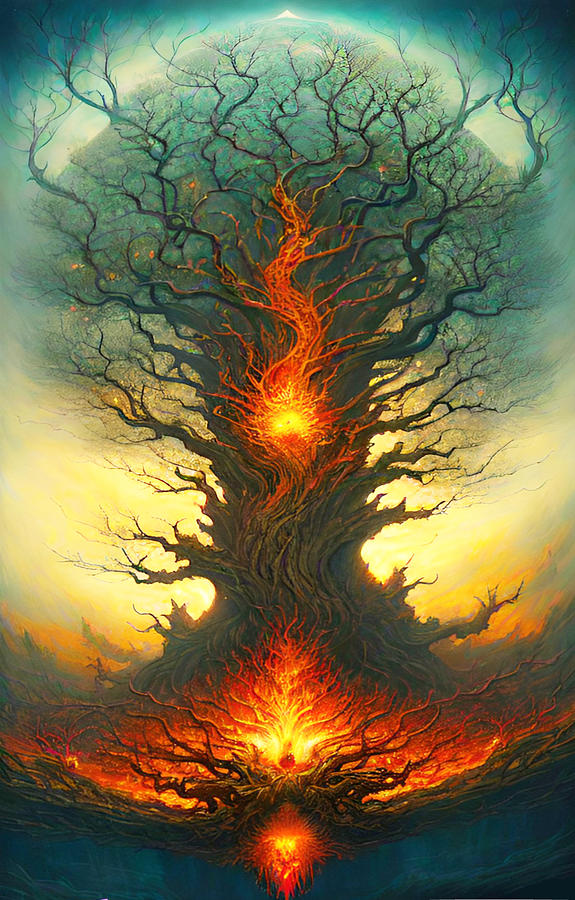 Tree Digital Art - Yggdrasil Burns AI Art by Designs By Nimros