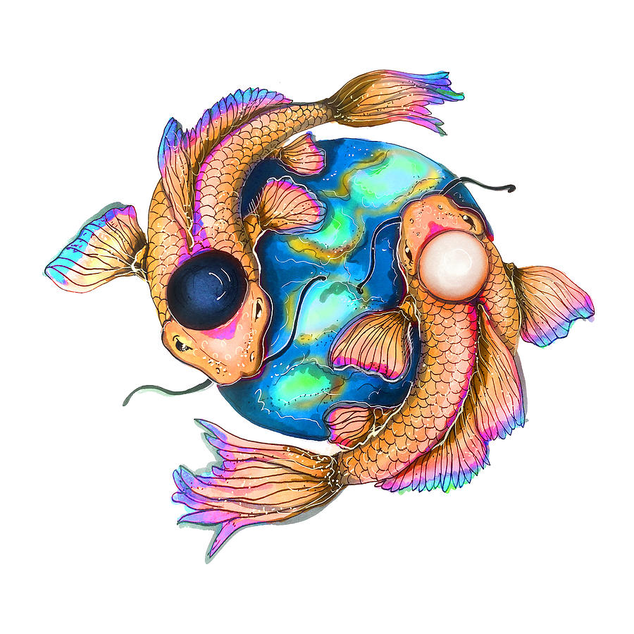 Yin and Yang Fishes Watercolor 01 Digital Art by Matthias Hauser