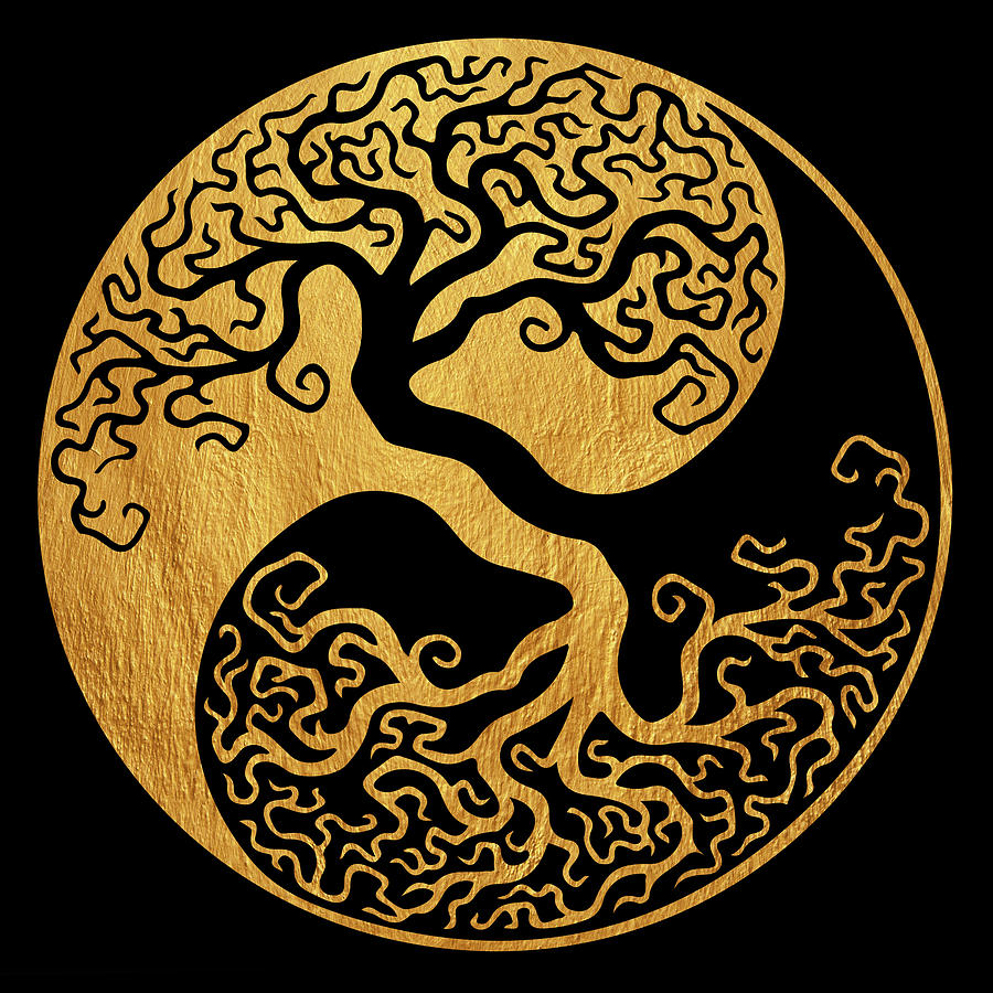 Yin And Yang Golden Tree Digital Art By Mihaela Pater