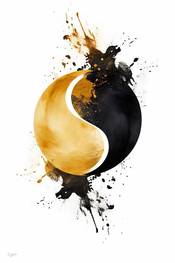 Yin Yang Black and Gold Painting by Lourry Legarde