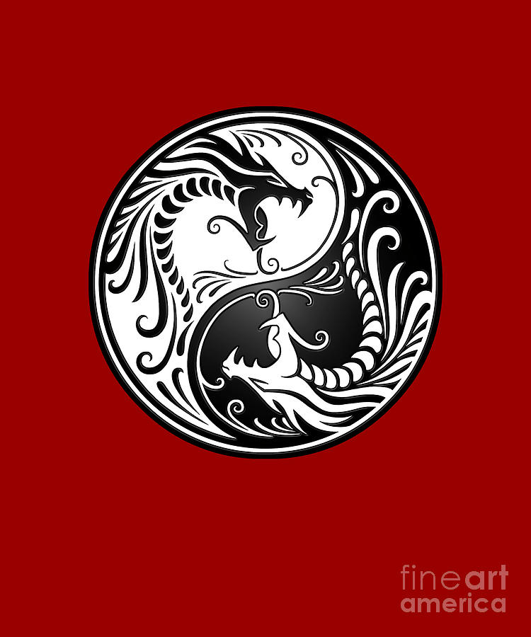 Yin Yang Dragons White and Black Digital Art by Deriyah Vasquez - Fine ...