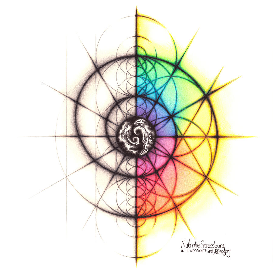 Yin Yang I Ching 63 / 64 Knowing Water Fire Spiral Spectrum Geometry Art Drawing by Nathalie Strassburg