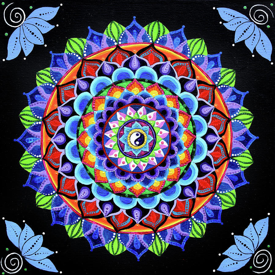 Yin Yang Lotus Mandala Painting by Laura Iverson