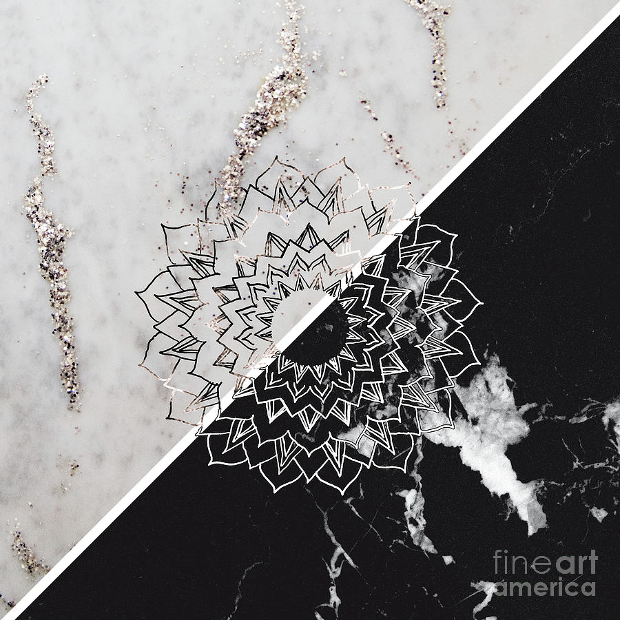 Collage Drawing - Yin Yang Mandala on Marble #2 #decor #art by Anitas and Bellas Art