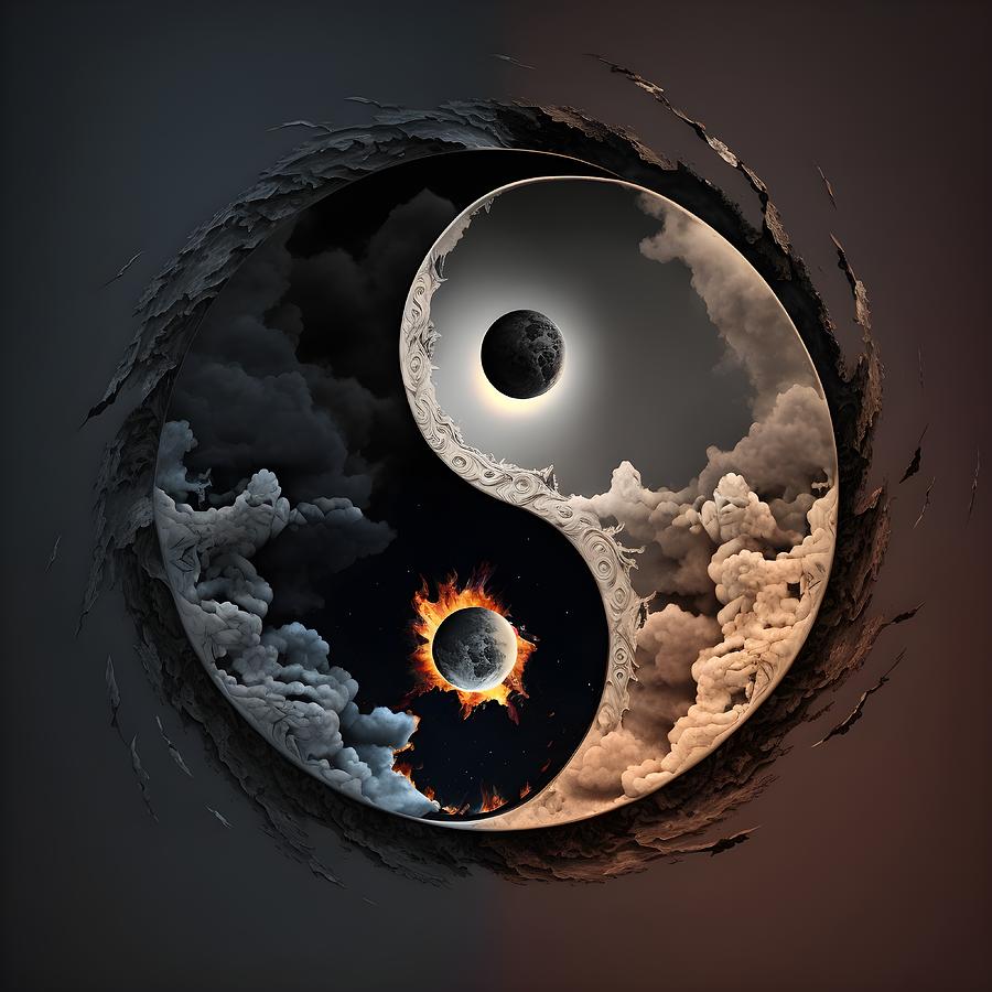 Yin Yang moon eclipse Mixed Media by OnionMarket - - Fine Art America