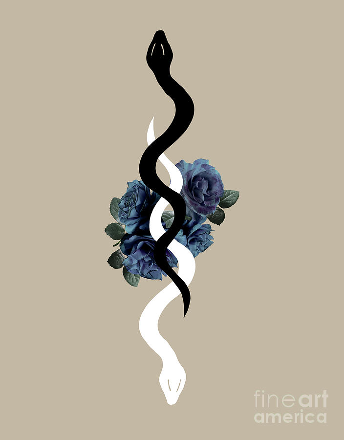 Rose Digital Art - Yin Yang Snake Glam #1 #wall #art  by Anitas and Bellas Art