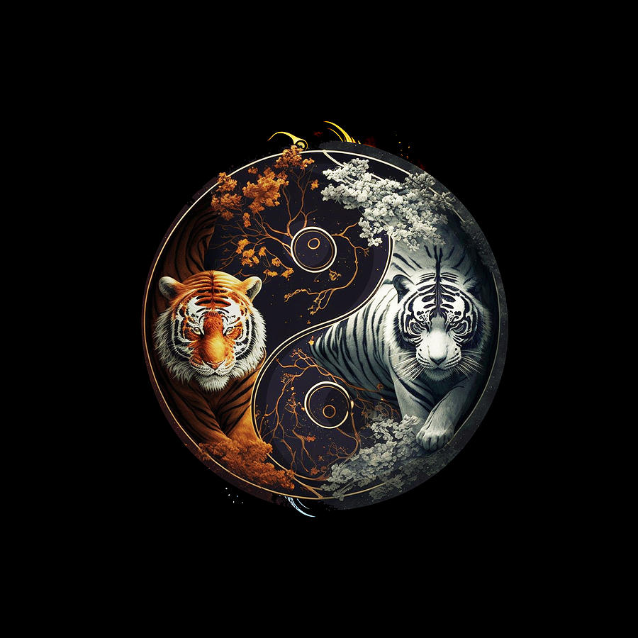 Yin Yang Tigers Orange and White Digital Art by Amelia Carrie