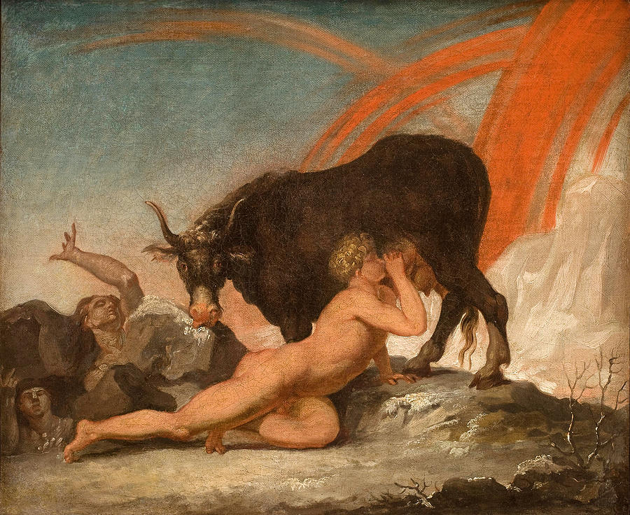 Ymir Suckling the Cow Audhumla Painting by Nicolai Abildgaard