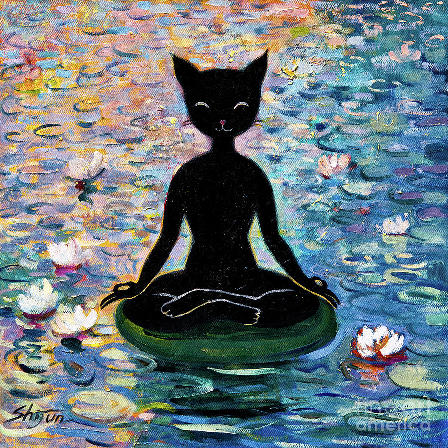 Yoga Cat Painting by Shijun Munns