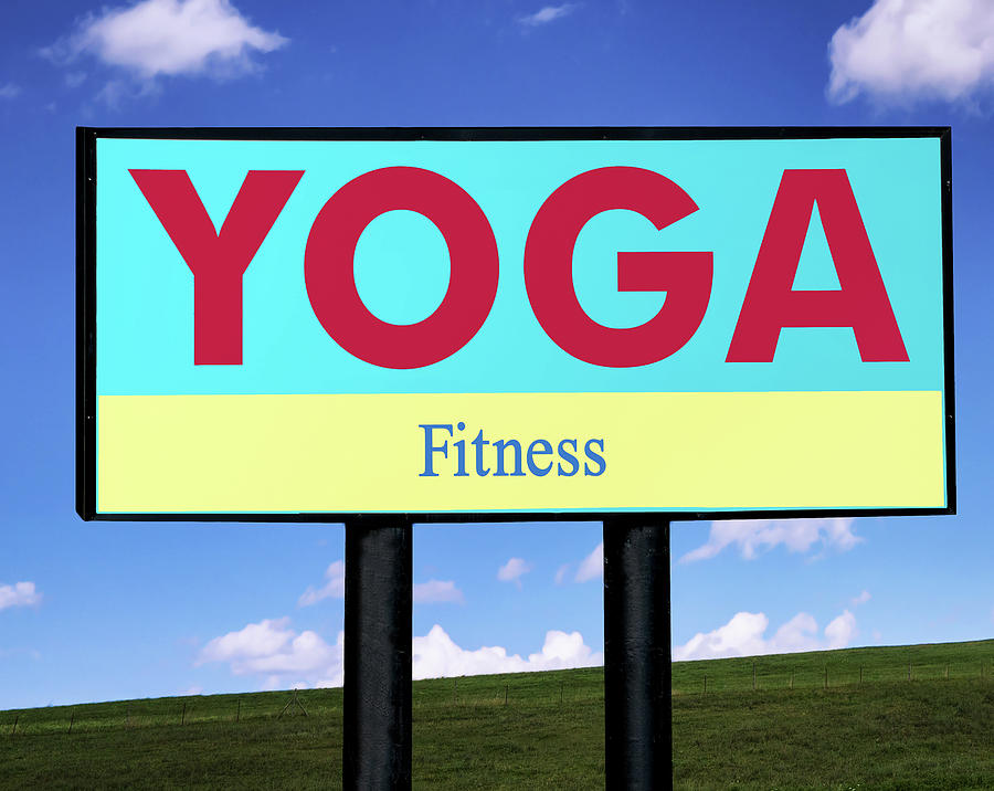 Yoga Fitness Sign with Sky Background Photograph by Phil Cardamone