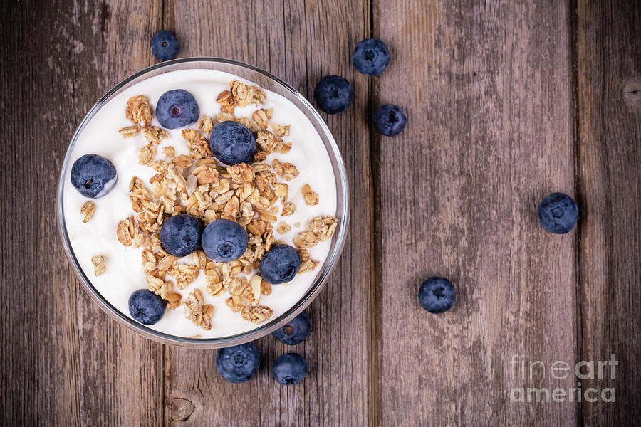 Yogurt with granola and blueberries. Photograph by Jane Rix