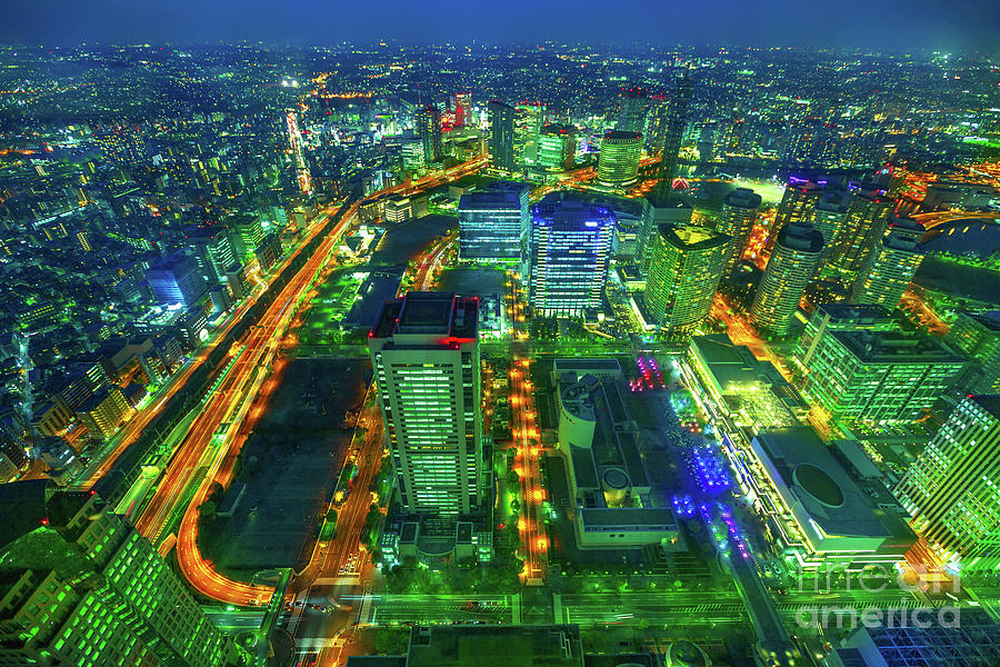 Yokohama skyline night Photograph by Benny Marty