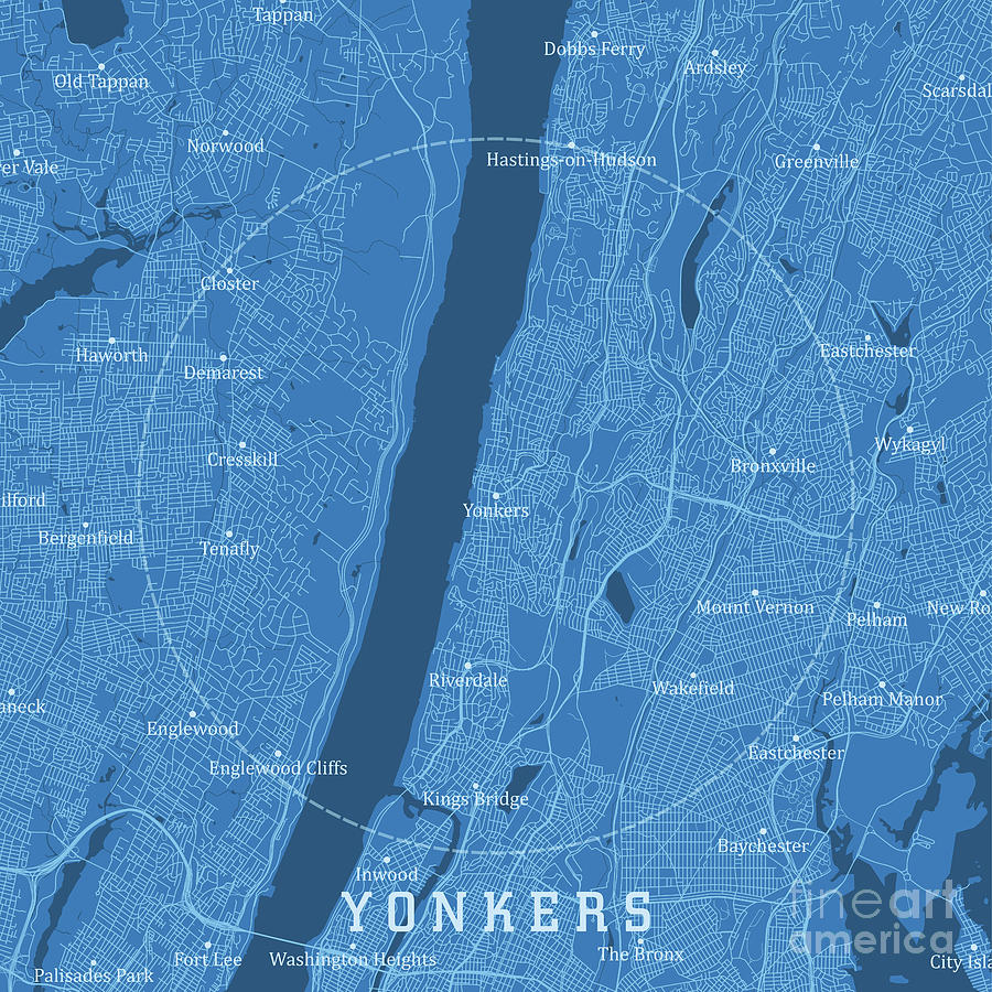 Yonkers NY City Vector Road Map Blue Text Digital Art by Frank Ramspott