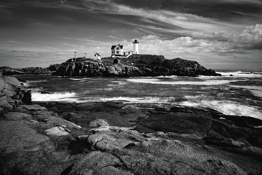 York Maine's Cape Neddick Light Station In Black and White Photograph ...