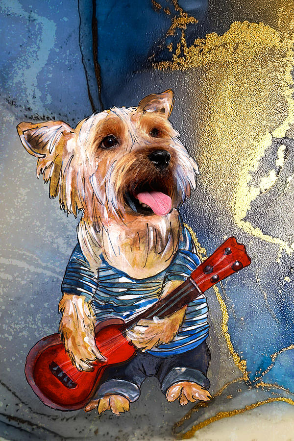 Yorkshire Terrier Playing Guitar Painting by Miki De Goodaboom
