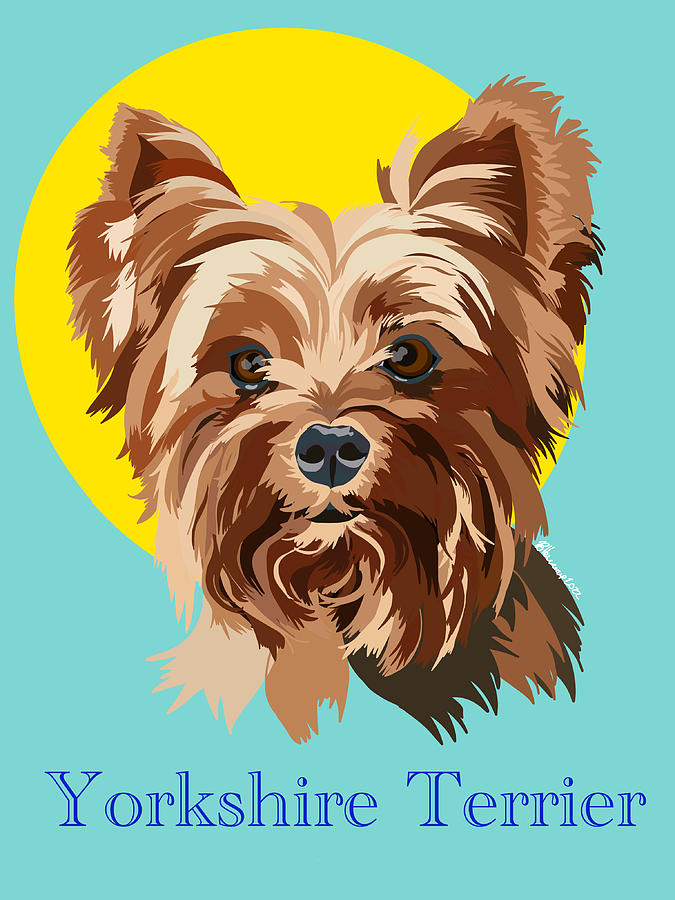 Yorkshire Terrier Vector Style Cartoon Portrait Digital Art by Becky Herrera