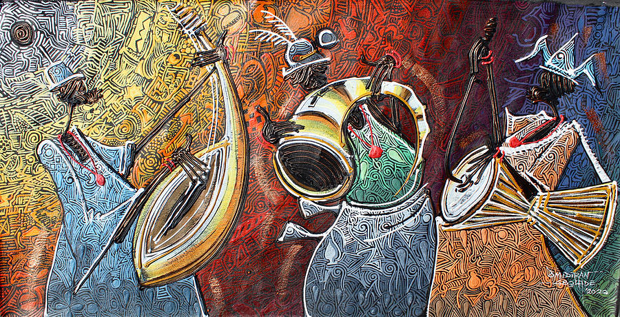 Yoruba, Hausa, Ibo Musicians #1 Painting by Paul Gbolade Omidiran