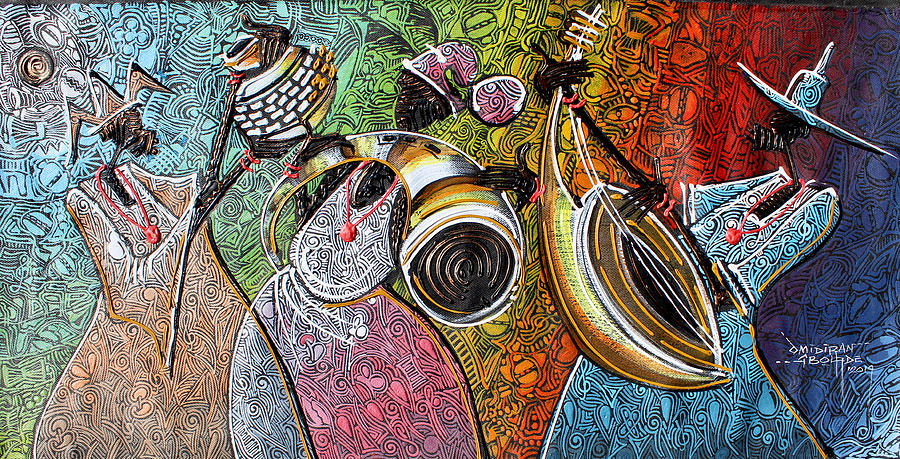 Yoruba, Hausa, Ibo Musicians - 2 Painting by Paul Gbolade Omidiran