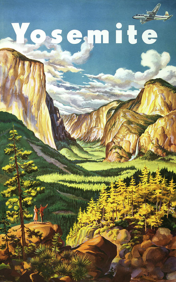 Yosemite and United Air Lines Vintage Poster Painting by Bob Pardue