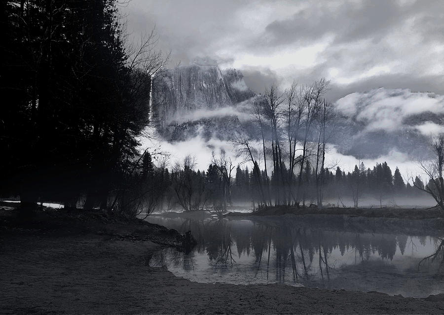 YOSEMITE - DAWN ON A WINTER DAY - Black and white Photograph by Walter Fahmy