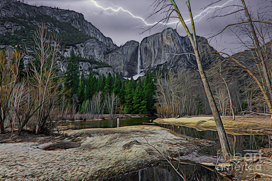 Yosemite Falls Landscape Nature Color Lightning  Photograph by Chuck Kuhn