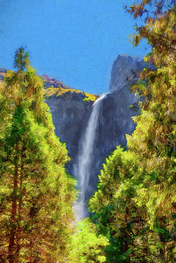 Yosemite Falls Through the Trees ap Painting by Dan Carmichael