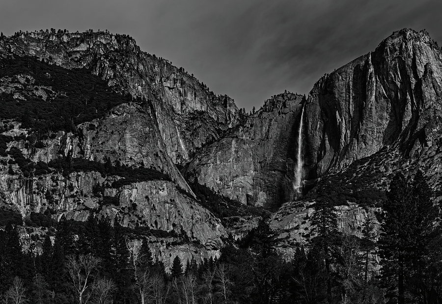 Yosemite Falls View - Black and White Photograph by Loree Johnson