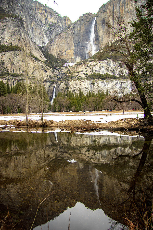 Yosemite National Park Photograph - Yosemite Falls Winter Reflection by Her Arts Desire