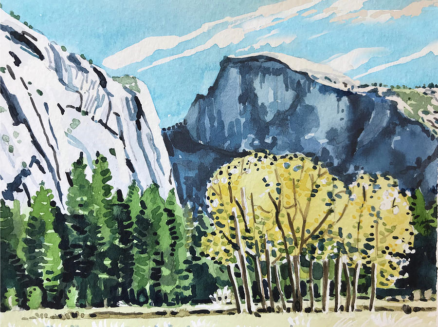 River Painting - Yosemite half Dome by Luisa Millicent