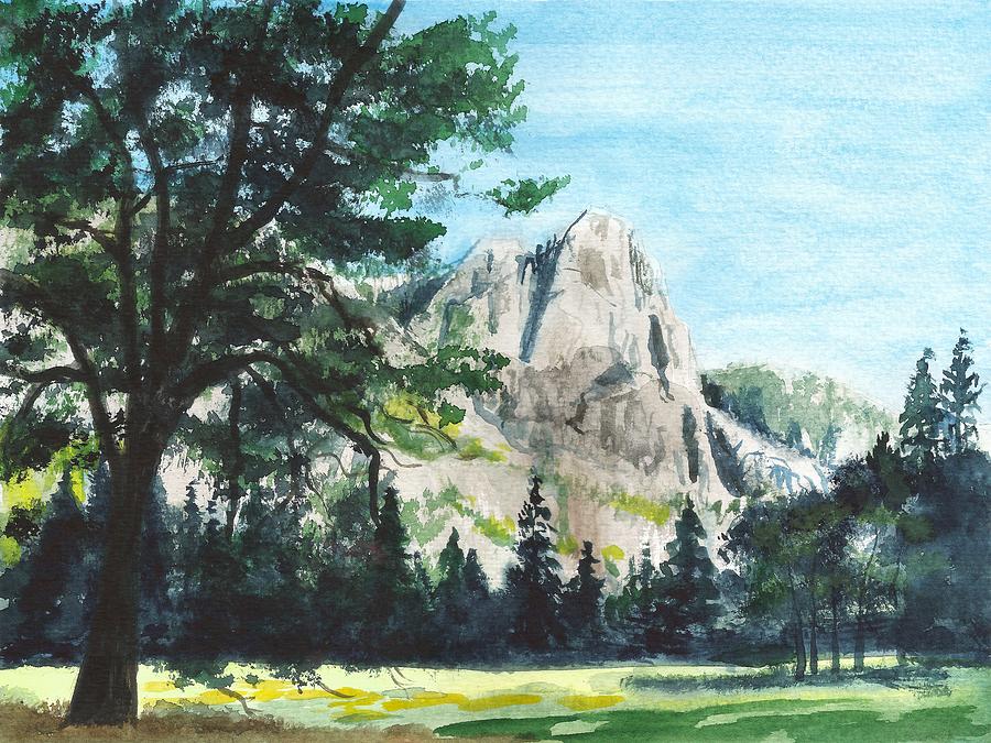 Yosemite Mountain Landscape Painting by Masha Batkova