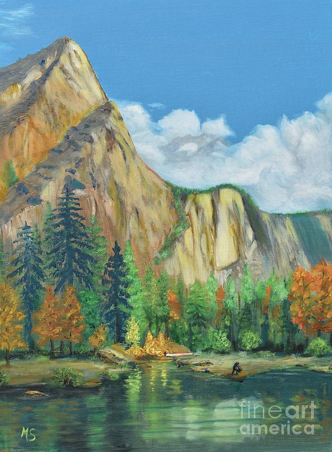 Yosemite Mountains-3 Brothers Painting by Monika Shepherdson