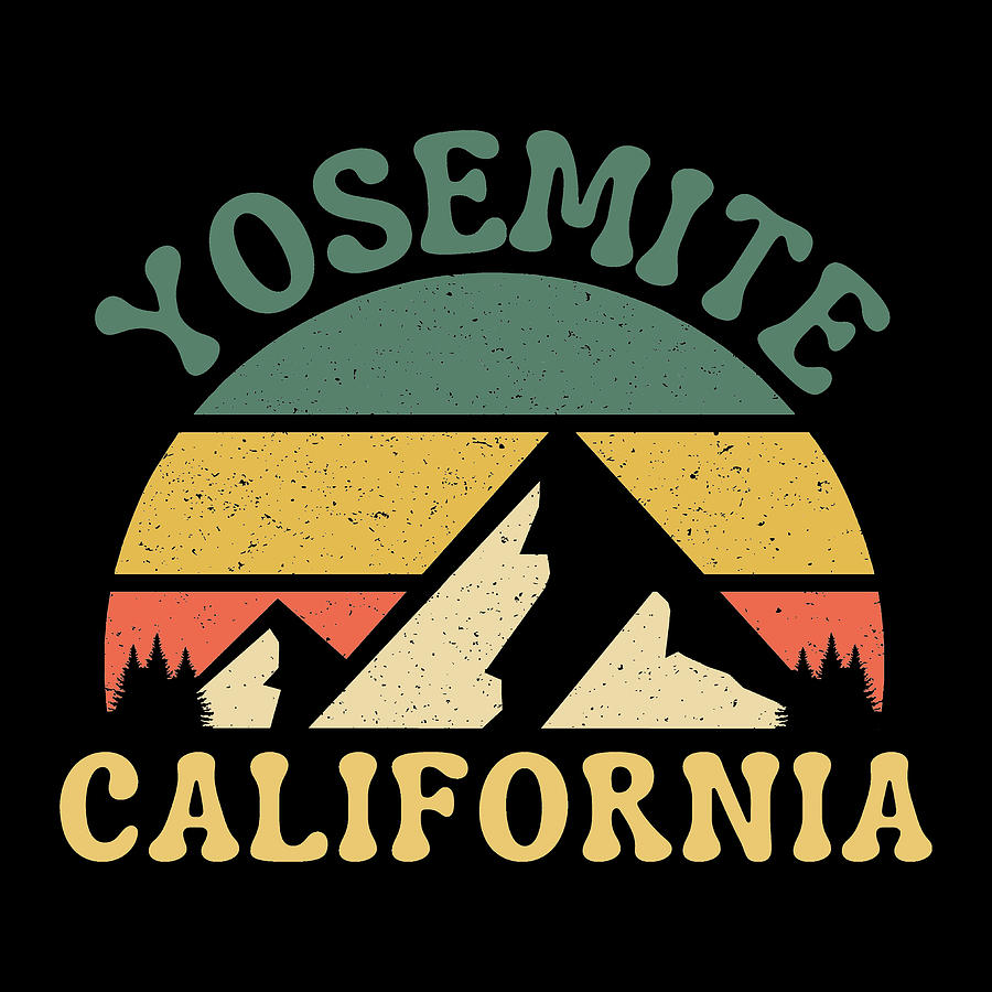 Yosemite National Park California Retro Sunset Mountains Digital Art by Aaron Geraud