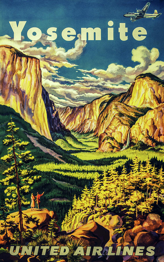 1945 Yosemite United Airlines Travel Poster Digital Art by Joseph S Giacalone
